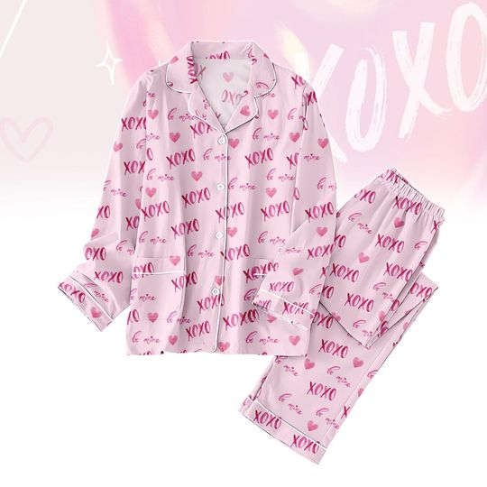 Discover Valentine Love PJs Set, XOXO Pajamas Set, Be Mine Long Pajama Set, Women Pajamas, Gift for Her
