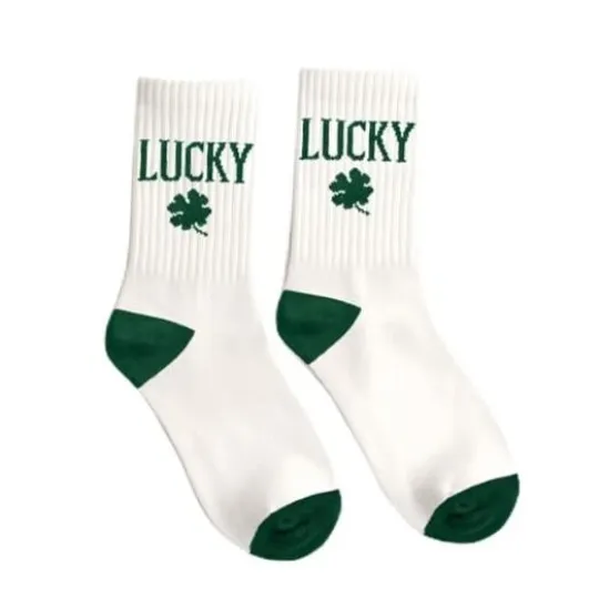 St Patrick's Day Socks | Lucku Green Embroidered Shamrock, St Pattys Day,