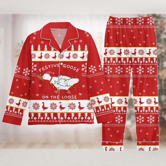 Discover Festive Goose Christmas Thick Pajamas Set, Cute Silly Goose Pajama, Cozy Winter Thick PJs, Funny Holiday Sleepwear, Xmas Christmas Gift