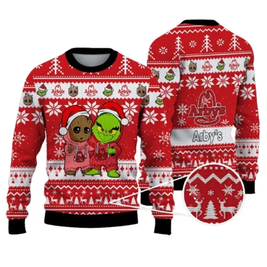 Arbys Best Friends Baby Groot And funny character Ugly Christmas Sweater