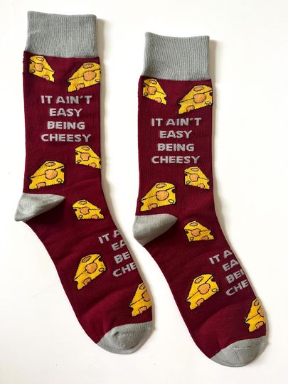 Discover It Ain't Easy Being Cheesy Crew Socks | Fun Socks | Cool Socks | Crazy Socks | Cheese | Funky Socks | Men's Socks | Cheese Theme Gift Idea