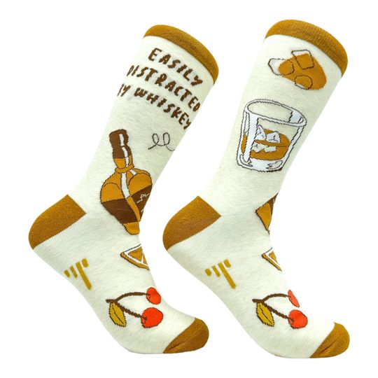 Discover Easily Distracted by Whiskey Socks, Funny Drinking Socks