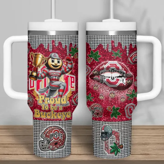 Discover 40 oz Insulated Tumbler with Handle – College Sports Themed Drink Cup