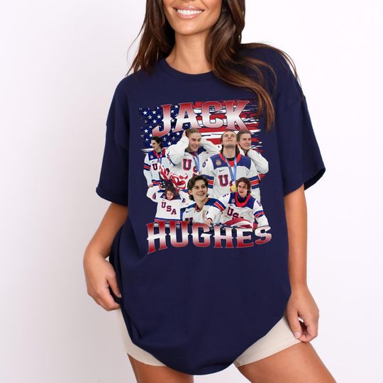 Discover Jack Hughes Usa Gold Hockey T-Shirt, Patriotic Hockey Fan Tee, Hockey Inspired Graphic, American Hockey Pride Gift
