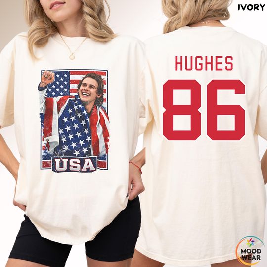 Discover Jack Hughes Usa Gold Hockey, 2 Sides Patriotic Hockey Fan Shirt, Hockey Inspired Graphic shirt American Hockey