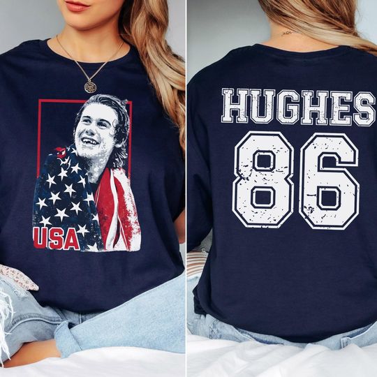 Discover Jack Hughes Usa Gold Hockey T-Shirt, 2 Sides Patriotic Hockey Fan Tee, Hockey Inspired Graphic, American Hockey Pride Gift