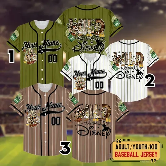 Discover Personalized Mickey Mouse Safari Baseball Jersey, Disney Animal Kingdom Mickey & Friends Jersey, Disneyland Safari Family Trip