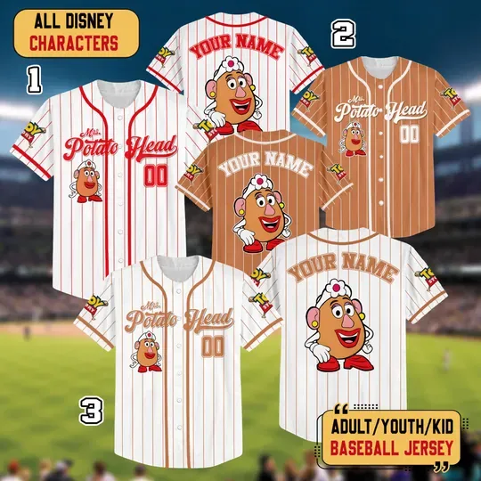 Discover Personalized Disney Mrs. Potato Head Baseball Jersey, Disney Toy Story Characters Jersey, Disney Family Trip, Baseball Matching Shirt