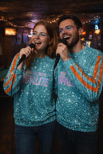 Opalite Sparkle Effect Print Sweatshirt | Teal Glitter Look Printed Crewneck | Not Bling