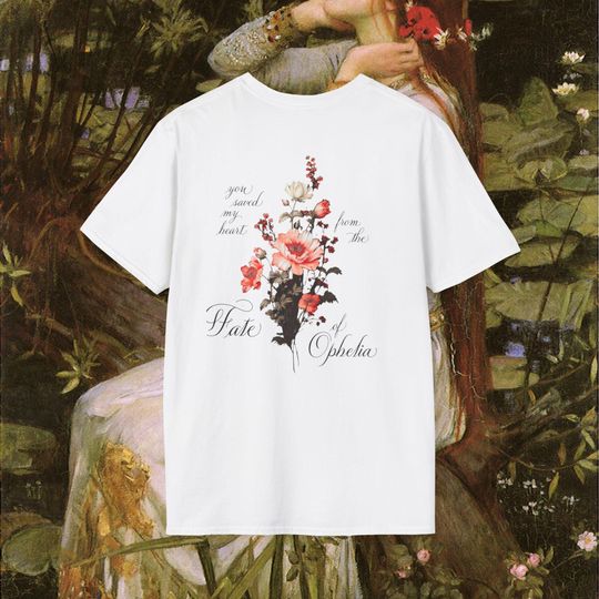 Discover Floral Fate of Ophelia TS T-Shirt, Unisex Softstyle Tee, Vintage Vibe Shirt, Perfect Gift for Art Lovers, Engagement, Birthdays