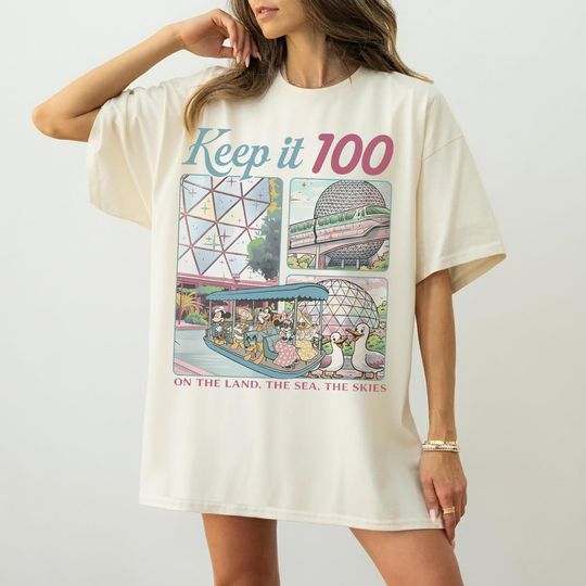 Discover Keep It 100 Comfort Colors Shirt, The Land The Seas The Skies WDW Tshirt, Retro Magic Kingdom Theme Park Tee, WDW Family Trip Gift