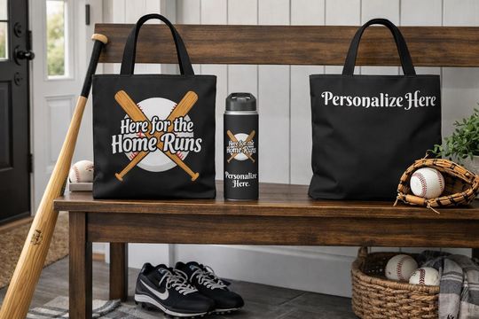 Discover Here for the Home Runs - Baseball Tote Bag - Customizable, Durable, Game-Day Ready - Water Bottles Available Separately