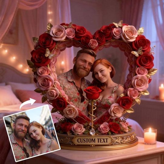 Discover Custom Rose Couple Table Decor From Any Photo - Personalized Couple Custom Shaped Acrylic Plaque