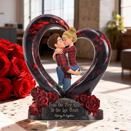 Discover Custom Couple Dark Romantic Heart Rose Shaped Acrylic Plaque, Valentine's Day, Gift For Couple