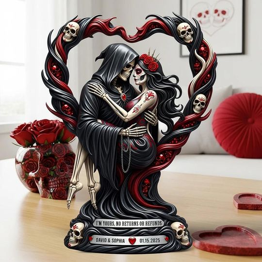 Discover Personalized Skeleton Couple Shaped Acrylic Plaque, Custom Gothic Couple Sign, Halloween Couple Gift
