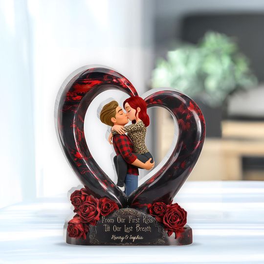 Discover Couple Dark Romantic Heart Rose - Custom Name Couple Plaque, Acrylic Romantic, Valentines Day Gift, Anniversary Gift, Wedding Gift