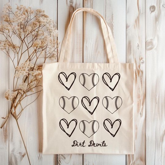 Discover Baseball Hearts Tote Bag: Custom Coach/Mom/Player Gift