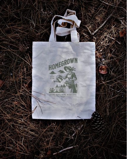 Discover Classic Tote Bag | Homegrown, Garden Club Nature Tote (White & Tan)