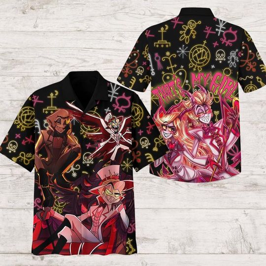 Alastor Hawaiian Shirt, Hazbin Hotel Shirt, Alastor Hazbin Button Shirt, Angel Dust Shirt, Button Down Shirt, Alastor Summer Shirt