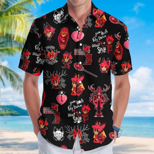 Discover Haz.bin Ho.tel Button Shirt, Habin Hotel Hawaiian Shirt, Alastor Dust Shirt, Alastor Habin Fan Gift