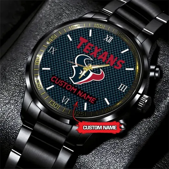 Discover Personalized Houston Football Team Texanss Black Stainless Steel Watch