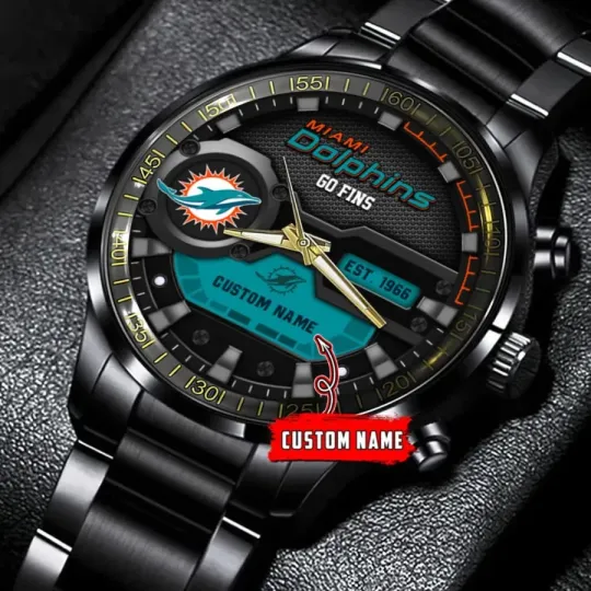 Discover Personalized Miami Football Team Dolphinss  Black Stainless Steel Watch