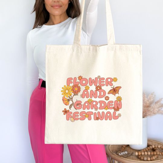 Discover Flower & Garden Festival Tote Bag, Theme Park Purse, Floral Tote Bag, Spring Canvas Bag