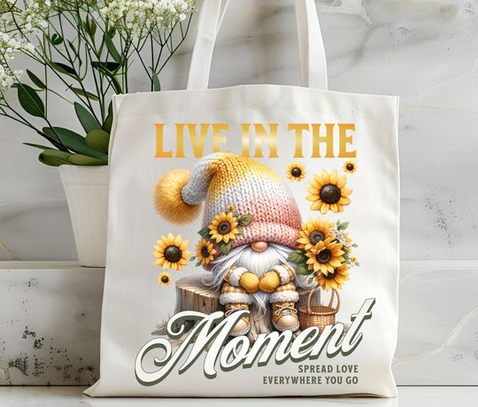 Discover Sunflower Gnome Tote Bag Sublimation Design, Funny Inspirational Quote , Cute Spring Vibes Bag Print