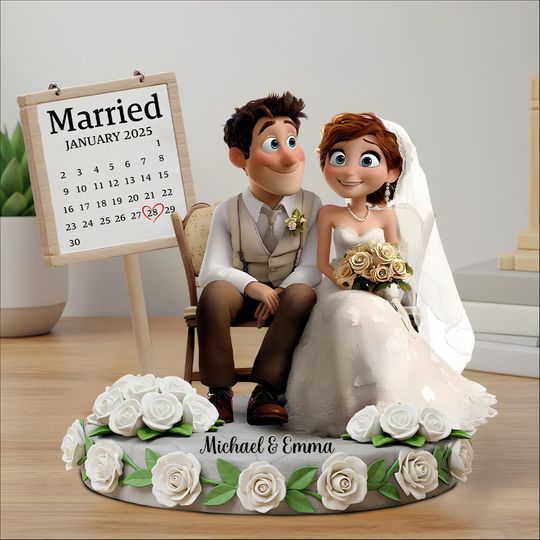 Discover Personalized Newlywed Couple Shaped Acrylic Plaque, Wedding Anniversary Gift, Valentine Day Gift For Couple