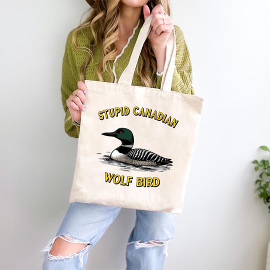 Discover Stupid Canadian Wolf Bird Tote Bag | Hockey Romance Fandom Canvas Tote | IYKYK BookTok Reader Bag | Funny Hockey Meme