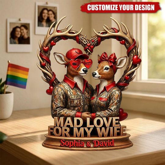 Discover Personalized Deer Hunting Couple Shaped Acrylic Plaque, Wedding Anniversary Gift, Valentine Day Gift For Couple