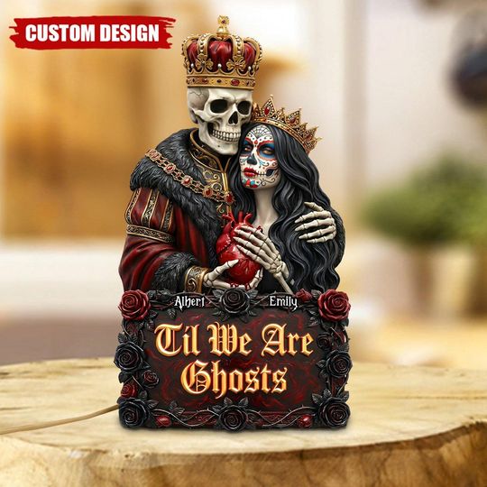 Discover Personalized Skeleton Skull Eternal Love Couple Shaped Acrylic Plaque, Wedding Anniversary Gift, Valentine Day Gift For Couple
