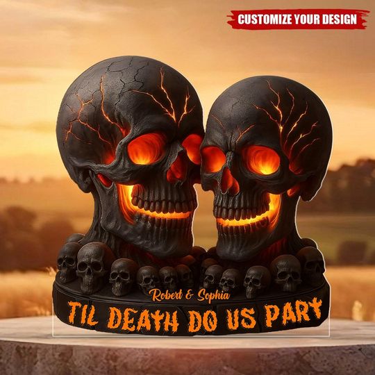 Discover Personalized Skeleton Skull Eternal Love Couple Shaped Acrylic Plaque, Wedding Anniversary Gift, Valentine Day Gift For Couple