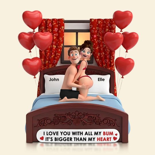 Discover Personalized Naughty On Bed Couple Shaped Acrylic Plaque, Custom Name Couple Plaque, Wedding Anniversary Gift