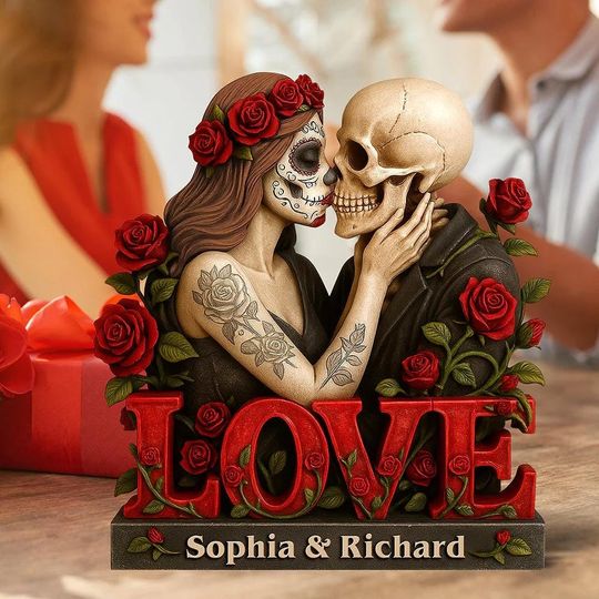 Discover Personalized Couple Skeleton Shaped Acrylic Plaque, Gothic Love Plaque, Custom Skeleton Couple Gift