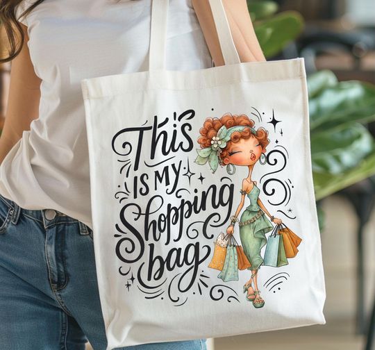 Discover This Is My Shopping Bag Tote Bag Sublimation , Whimsical Lady DIY Digital Print Template