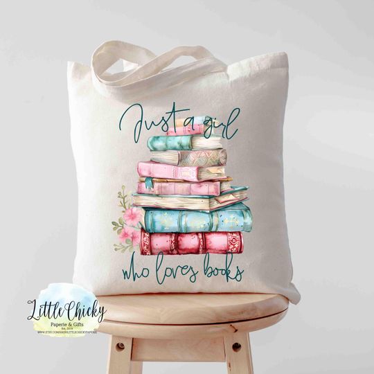 Discover Tote Bag - Book Tote Bag, Just a girl who loves books, Sublimation Design, Sublimation Tote Template, Sublimation