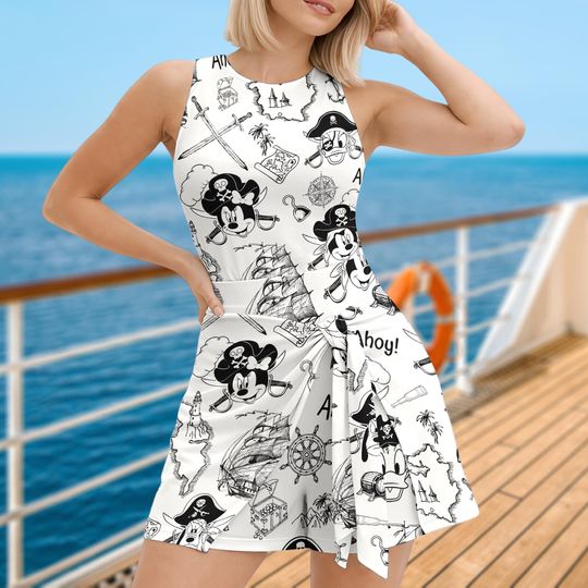 Discover Disney Cruise Pirates Tennis Dress Skirt, Disney Caribbean Vacation Dress , Pirates Of Caribbean Dress, Mickey and Friends Pirate Dress