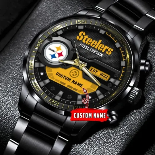 Discover Personalized Pittsburgh Football Team Steelerss Black Stainless Steel Watch