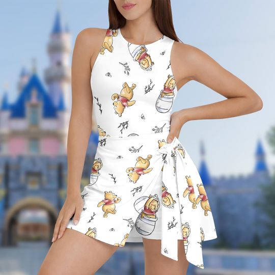 Discover Disney Pooh With Honey Tennis Dress Skirt, Winnie The Pooh Women Dress, Disney Pooh Skirt For Women, Pooh Bear Sport Dress