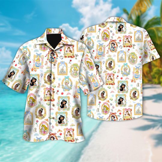 Discover Disney Aladdin Jasmine Aurora Tangled Cinde Belle Princess Coquette Bow Button Up, Disney Princess Hawaii Tee, Disney Hawaiian Shirt