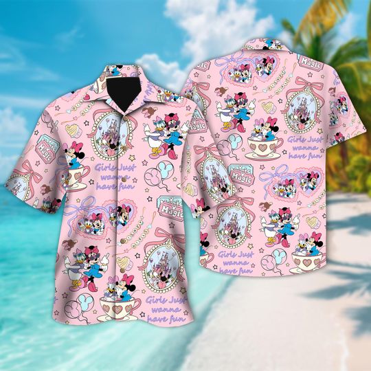 Discover Disney Minnie Daisy Summer Hawaiian Shirt, Girls Just Wanna Have Fun, Disney Besties Button Up, Disneyworld Shirt, Disney Summer Hawaii