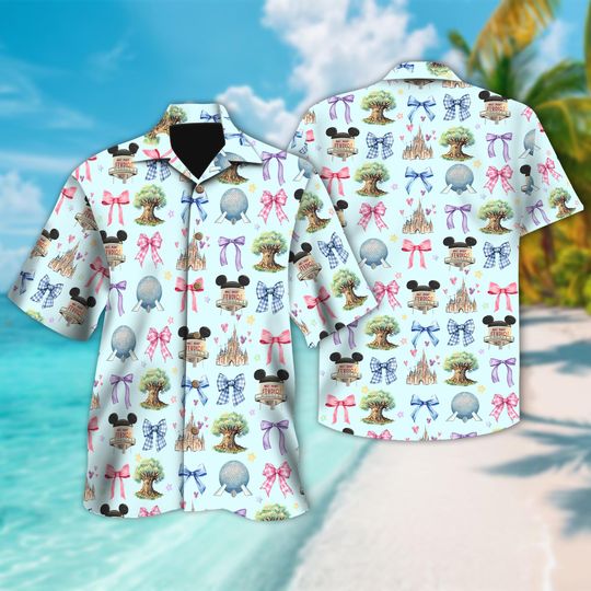 Disney Coquette Hawaiian Shirt, Walt Disney World Coquette Hawaii Shirt, Disney Castle Button Up,Hollywood Studio Crewneck, Disneyland Trip