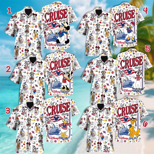 Discover Personalized Disney Cruise Line Hawaiian, Mickey & Friends Family Cruise Trip Tee, Let's Cruise, Disney Wish Dream Magic Wonder Fantasy