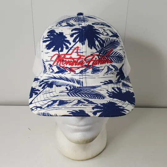 Discover Monsta Fishing Apparel AOP Palm Tree Print Texas Mesh Trucker Hat Snapback Cap