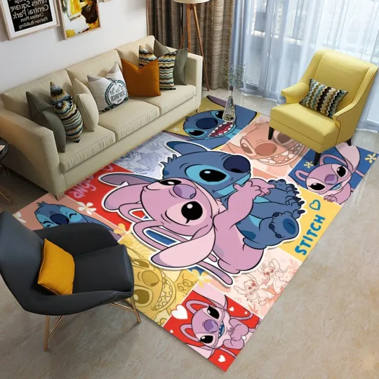 Angel Hug Lilo Stitch Print Foldable Rectangular Floor Mat Rug