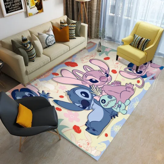 Stitch and Angel Print Foldable Rectangular Floor Mat Rug