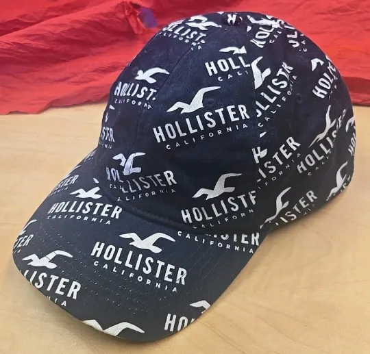 Discover Hollister Hat Cap Strap Back Blue AOP Allover Cotton Casual Dad Adjustable