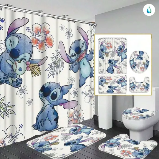 Discover Disney Cartoon Shower Curtain and Toilet Seat Cover Set