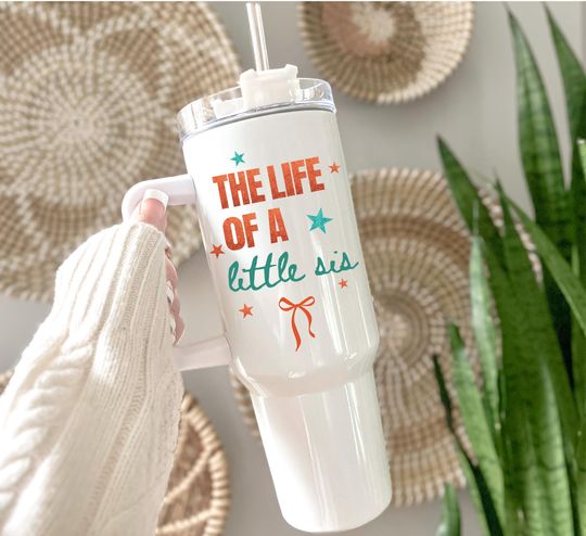 Discover The Life of a Little Sister 40 oz Tumbler, Lil Sis Coquette Bow Cup, Custom Name Sister Gifts, Matching Sibling, Cheer Dance Sports Sister